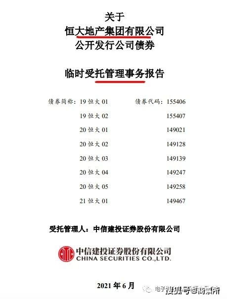 中信建投受托報告評估恒大債券信用等級與事件影響